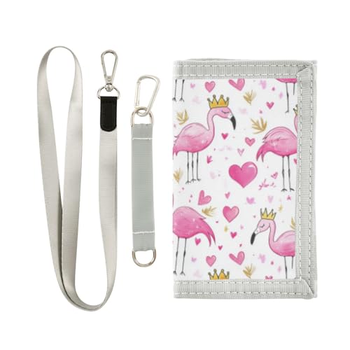 Wusikd Pink Flamingos Kids Wallet for Boys Girls Crowns Toddler Trifold Wallet Novelty Wallet for Teens Women Men