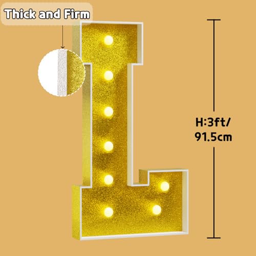 imprsv Marquee Letters Gold 3FT: Golden Party Decor - Light Up Letter L Large 3 Feet Tall - Party Decorations Letter for Love Birthday Wedding Proposal - Thumbnail 2