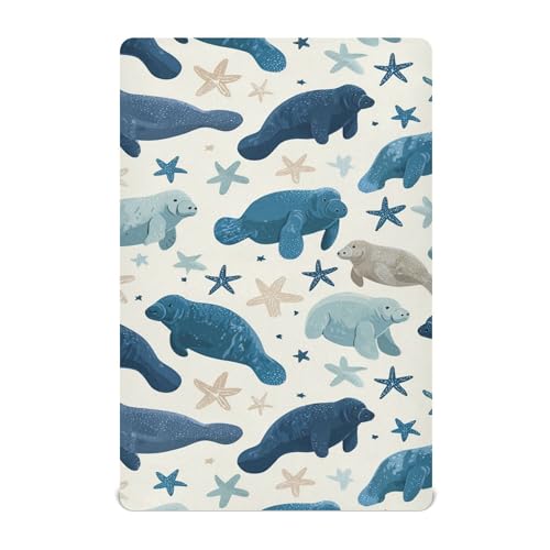 Image of Sea Manatee Star Crib Sheets Soft Breathable Fitted Baby Crib Sheets Mattress Cover for Girls Boys, 52 inch x 28 inch x 9 inch