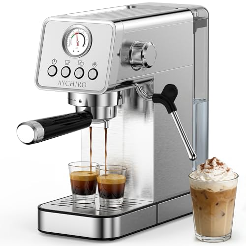 AYCHIRO 20 Bar Espresso Machine, Adjustable Espresso Machine with Milk Frother, Espresso Maker with Removable Water Tank, Compact Size for Home & Office, Cup Warmer for Home Barista