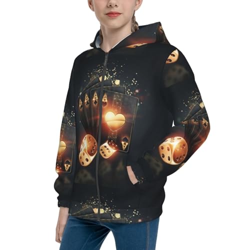 Creative Poker Kids Pullover Hoodies Boys Zip Up Sweatshirts Girls Athletic Clothes with Pocket