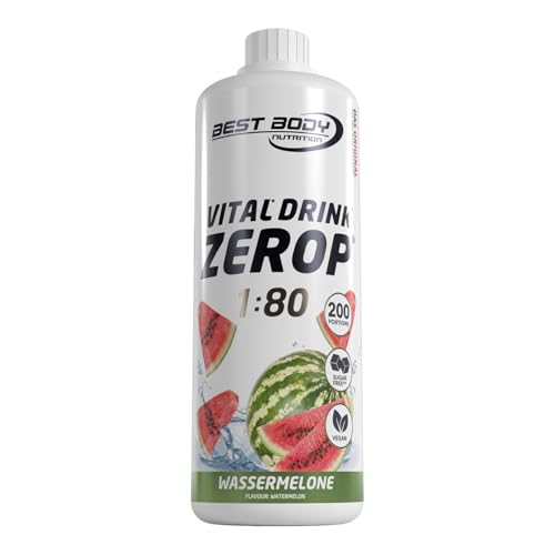 Best Body Nutrition ZEROP Vital Zuckerfreies Getränkekonzentrat Sirup Wassermelone Ohne Aspartam 1 L ergibt 80 L Getränk Fitness Drink mit Vitaminen B1 B6 Niacin Kalorienarm Wassersprudler