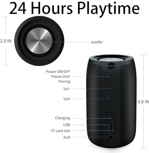Musibady M68 Bluetooth Speaker,Musibaby 12W Portable Speaker,Ipx5 Waterproof,24H Playtime,Wireless Outdoor Speakers Bluetooth Wireless,Dual Pairing,Loud Booming Bass thumb #2
