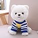 siqiwl Peluches Adorable Chien en Peluche T-Shirt Blanc Pur Rayé Bleu Habillé Poméranien Chien en Peluche Animaux Animaux Jouet 25 Cm