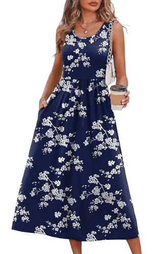 WIHOLL Summer Dresses for Women Beach Vacation Clothes Cruise Resort Wear Outfits 2026 Sun Dress Flowy Midi Dresses for Women Maxi Dresses for Seniors Sundresses Spring Dresses Navy XL