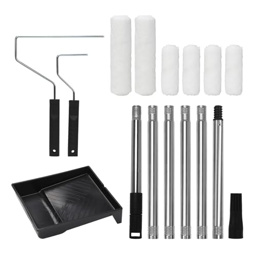 15Pcs Paint Rollers and Trays Sets, Includes Extension Pole, Roller Frame, 9 & 4 Inch Paint Roller Set, Paint Roller Set with Paint Tray for Walls, Ceilings