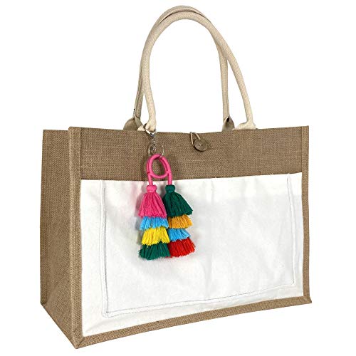 Image of Hibala Woven Large Beach Bag Straw Beach Tote Handmade Weaving Shoulder Tassel Bag Handbag