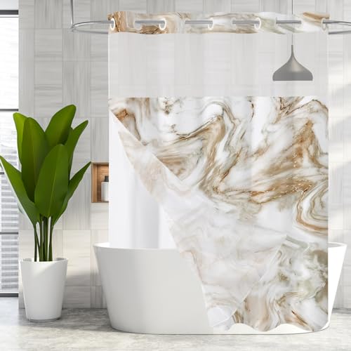 MitoVilla No Hooks Required Brown Shower Curtain Set with Snap-in Liner, Modern Abstract Marble Shower Curtains for Luxury Hotel Grade Spa-Like Bathroom Decor, 72 x 74 by MitoVilla - Used condition - US$21.67