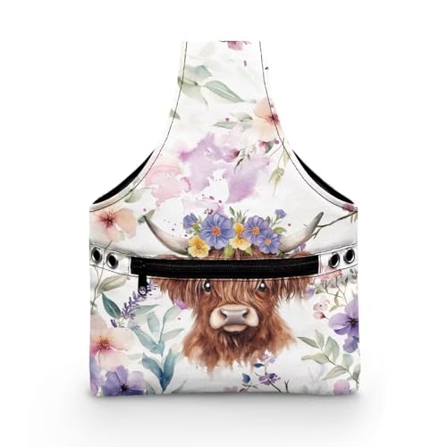 Image of ZUXONGSY Highland Cow Yarn Tote Bags for Crocheting Wildflower Knitting Tote Bag Lightweight Knitting Accessories Crochet Organizers and Storage