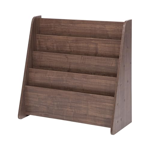Iris Ohyama, Fristående tidningsställ med 4 fack/tidningsställ/tidningsställ i trä, Massivt trä, design, modernt, Tidskrifter, böcker, tidningar, surfplattor - Magazine Rack Wide - MR-W - Brun