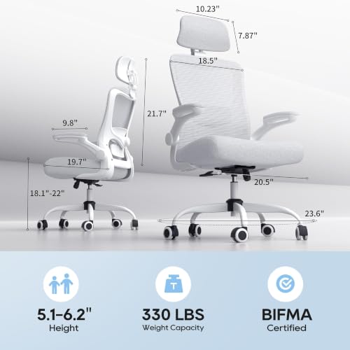 Image of Ergonomic Office Chair for Long Hours, Padded Lumbar Support for Lower Back Relief, 330 lb Capacity, Comfortable Computer Desk Chair for Home Office, Work & Study