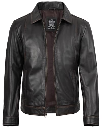 Image of fjackets Men's Real Lambskin Leather Jacket - Shirt-Collar Moto Biker Style Year-Round Wear