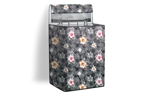 Image of Stylista PVC Washing Machine Cover Compatible for 6.5 KG Fully-Automatic Top Load TL- RDW 6.5 kg Aqua, Floral Pattern Multi Grey