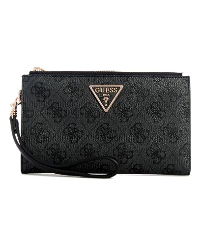 GUESS Laurel II Double Zip Organizer Wallet, Organisateur Portefeuille Femme, Logo Charbon, Taille Unique