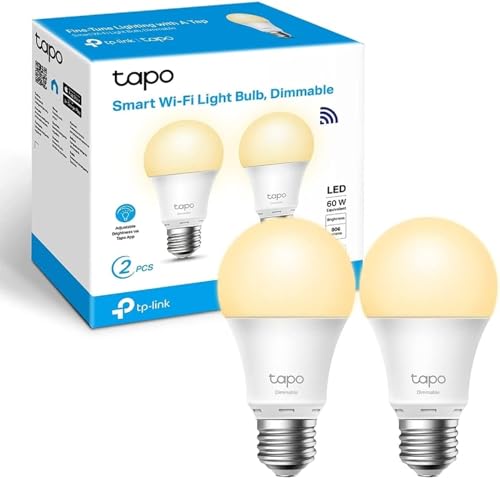 Tapo Ampoule Connectée WiFi, Ampoule LED E27 Blanc Chaud 2700K, Dimmable 8.7W 806Lm, Compatible avec Alexa et Google Home, Commande Vocale, Economie d'énergie, L510E(2-pack)