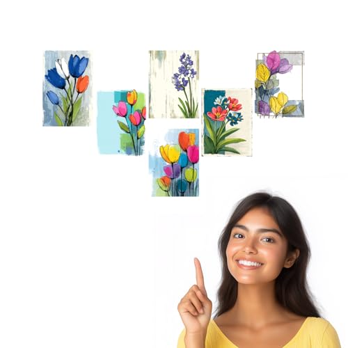Image of SiddArtify Floral Wall Art Prints Set - Watercolor Flower Poster Decor for Living Room Bedroom - Set of 2-4x6 Inch - Board (Pack of 6) - Sticker (Pack of 6)