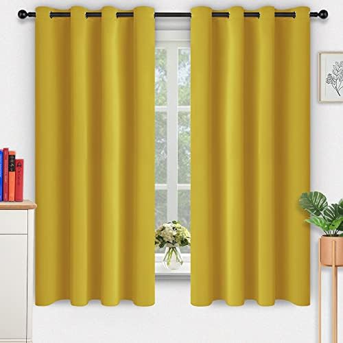 Kinryb Yellow 52W x 45L Blackout Curtains Panels with Grommets, Room Darkening Thermal Insulated Short Window Drapes for Bathroom/Kids Nursery/Bedroom (Set of 2 Panels, 52 by 45 Inches, Yellow)