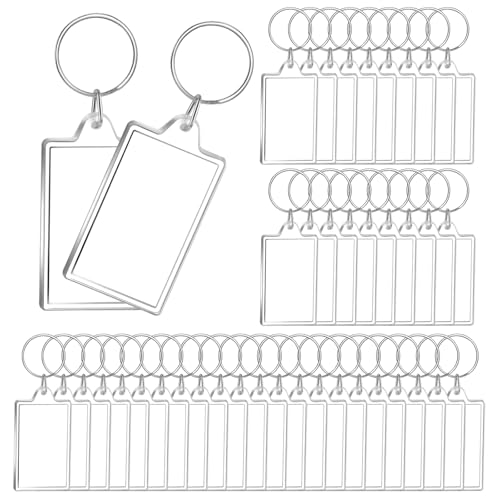 100 Pack Clear Acrylic Photo Picture Keychain Holder Rectangle Blank Photo Insert Keychain Photo Frame Keyring DIY Personalize Favor