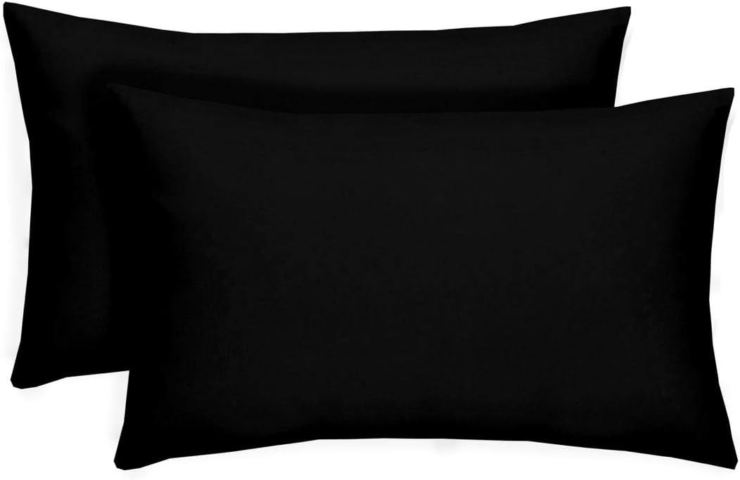RSH DECOR Set of 2 - Indoor/Outdoor Solid Black Decorative Rectangle Lumbar Throw/Toss Pillow - 20" x 12"