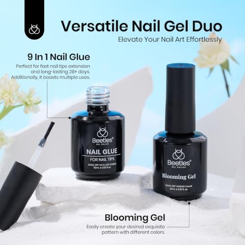 Image of Beetles Nail Glue and Blooming Gel Set - 15ml 2Pcs Nail Art Gel for Blooming Aura Nails Marble Effects and Strong Nail Tips Bonding, Nail Supplies for Salon or DIY Manicure at Home