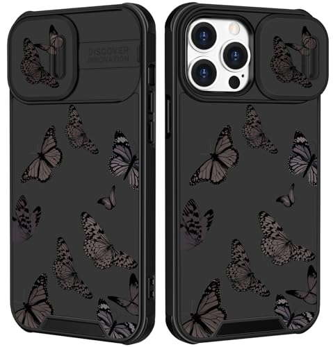 Image of Funermei (2in1 for iPhone 15 Pro Max Case Butterfly for Women Girls Cute Phone Cover Girly Pretty Kawaii Black Aesthetic Design with Camera Cover Funda for Apple for iPhone 15 ProMax Cases 6.7 inch