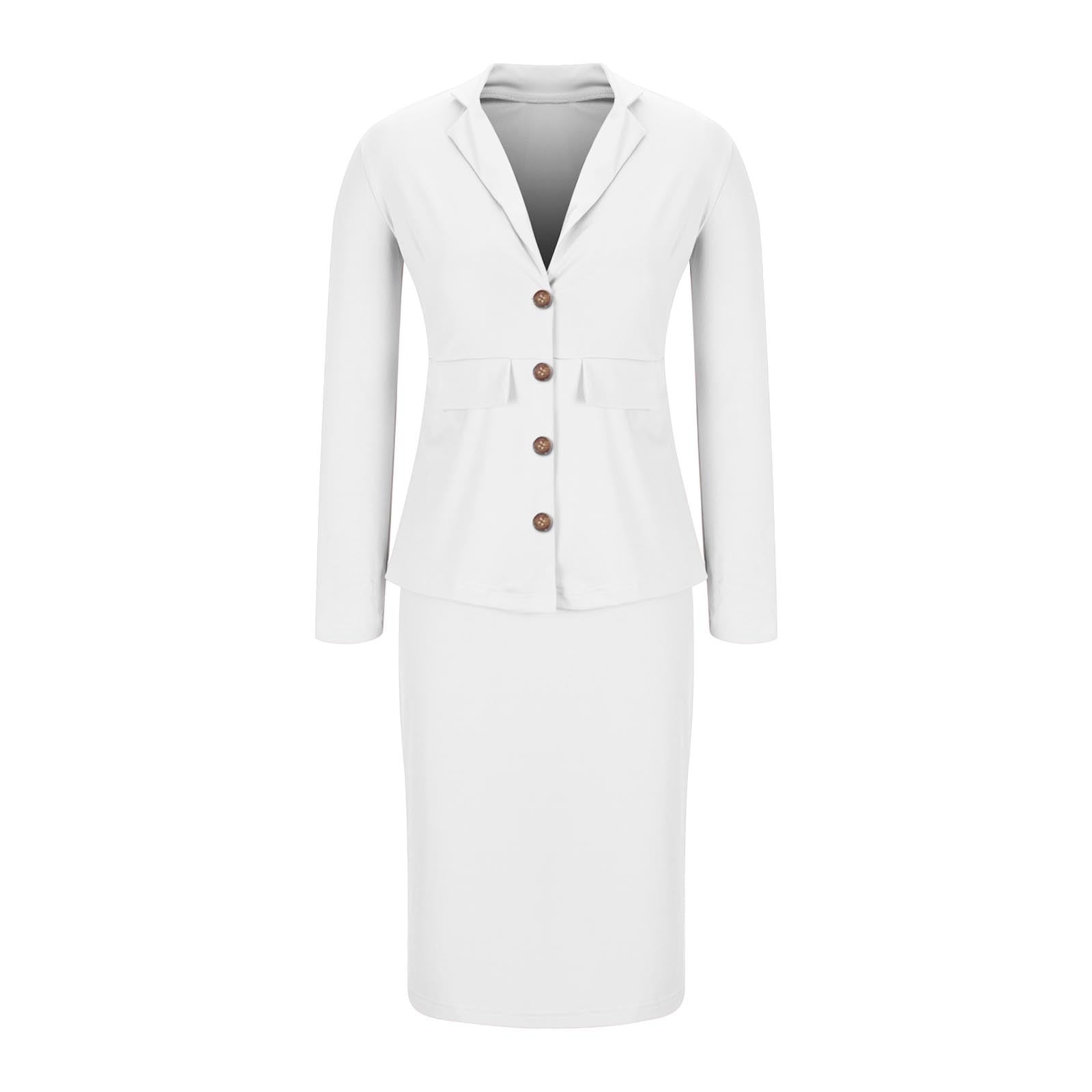 Conjunto Mujer Vestir Dos Piezas,Talla Grande Traje Falda y Chaqueta Mujer Verano Americana de Color Sólido Casual con Bolsillos Trajes Dos Piezas Manga Larga Elegante Negocios Oficina Set