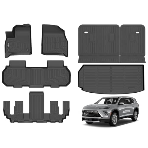 GINOWY-Floor Mats & Cargo Liner for Buick Enclave 2025 2026 &GMC Acadia Only 7 Seats &Chevy Traverse Only 7 Seats 2024-2026, TPE All Weather Car Floor Mats, Non-Slip Waterproof Accessories Mats,Black