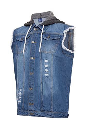 Skylinewears Men's Hooded Denim Biker Vest Classic