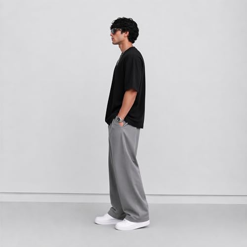 Image of PeaceOut Oversized T Shirt for Men | 240 GSM Heavyweight Cotton T Shirt | Drop Shoulder Oversized Tshirt for Men | Baggy Loose Fit Streetwear Round Neck Half Sleeve Casual Wear