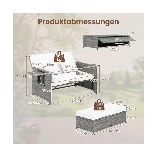 Giantex Rattan Lounge-Set mit Hocker & Liegefunktion