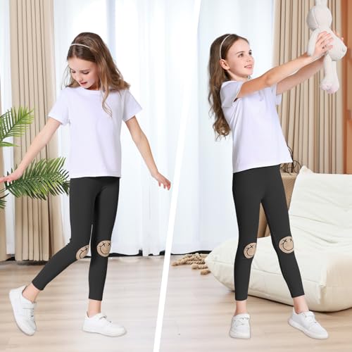 EASTBUDDY Girls Leggings with Smile Face Pattern Kids Pants Full Length Leggings for Girls Toddler 2 Pack 1-7 Years3