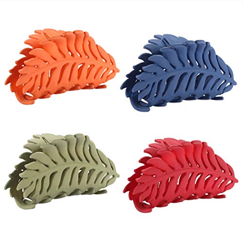Vogueknock Leaf Hair Clips Claw Matte Acrylic Nonslip Claw Clip for Women and Girls Thin Hair,Strong Hold Hair Clips for Thick Hair, 4 Color Available (4 Packs)