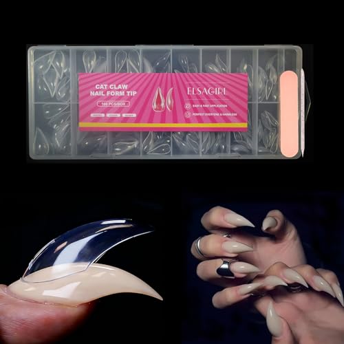 160 Pcs Cat Claw Short Curved Stiletto Nail Dual Forms for Poly Gel Extension of 16 sizes 3D Eagle Hawk Curve Sculptural Acrylic Nails Reusable Full Cover Molds Nail Art Design