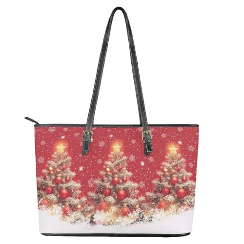 Image of Coldinair Christmas Leather Tote Bag for Women with Zipper Large Shoulder Tote Bag Shopping Casual Travel Bag Handbag Purse