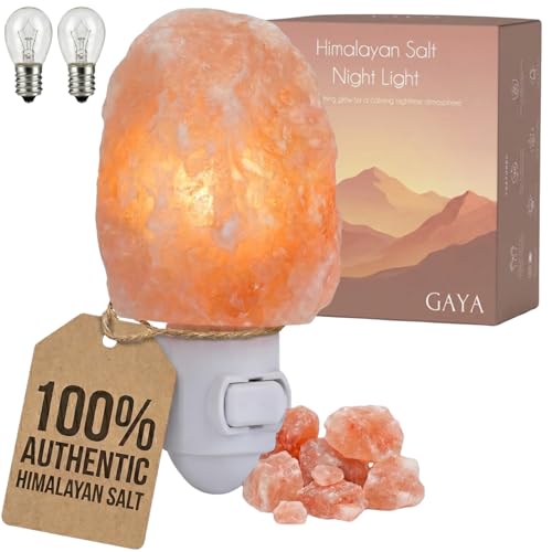 GAYA Himalayan Salt Lamp Night Light Plug in Warm Amber Glow 2 Bulbs