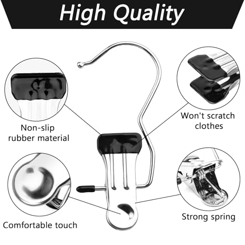 20 Stück Klammerhaken, rutschfest Wäscheklammern Edelstahl, Kleiderbügel Clip 360°Drehbarer, Wäsche Haken Clip für Hosen Schuhe Handtuch, Socken, (Schwarz)
