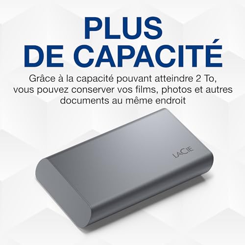 LaCie Mobile SSD Secure 500Go, 10Gops USB 3.1 Type C, PC Mac iPad & iPhone, Space Grey, Includes Data Rescue Service (STKH500800)