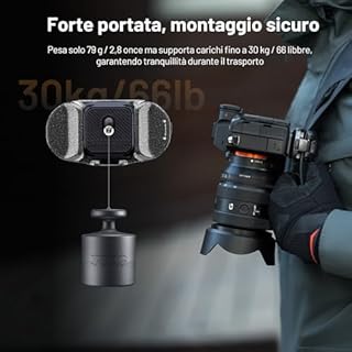 PGYTECH Clip Fotocamera Beetle V2 con Piastra Sgancio Rapido Arca per Sony, Nikon, Fuji, DSLR/SLR + Adattatore Action Camera per Zaino