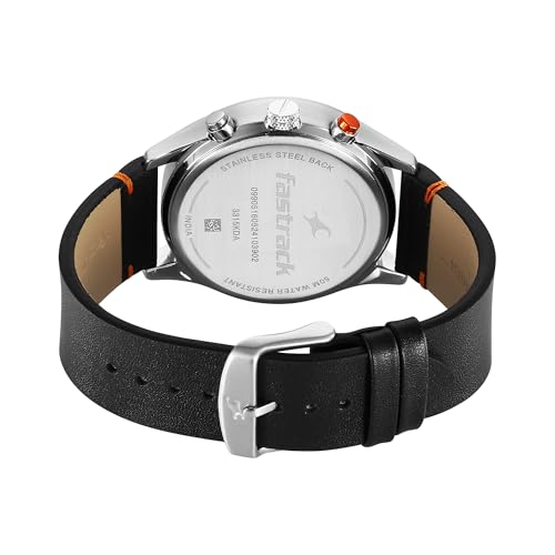 Image of Fastrack Opulence Quartz Chronograph Black Dial Black Leather Strap Watch for Guys - NT3315KL01
