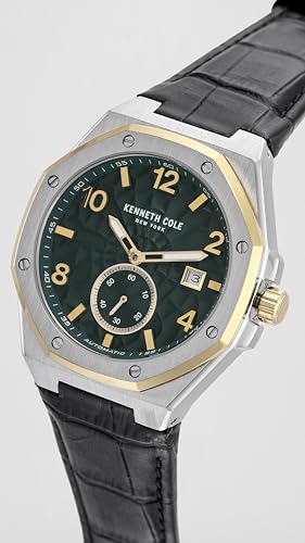 Image of Kenneth Cole Green Dial Automatic Leather Strap Watch for Men