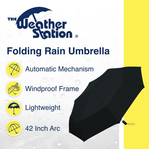 Weather-Station-Rain-Umbrella-Automatic-Folding-Umbrella-Windproof-Lightweight-and-Packable-for-Travel-Full-42-Inch-Arc-Black