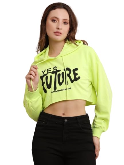 nobarr Women's Cotton Casual Long Sleeve Cropped Hooded Parrot Green Sweatshirt-picture-21