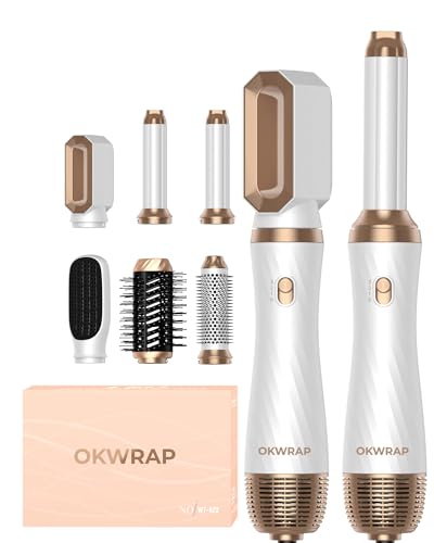 OKWRAP Secador 6 en 1 Cepillo de Aire Air Styler Set 6 Cabezales Intercambiables 3 Temperaturas Cepillo Moldeador De Pelo Cepillo Secador Pelo uego de brochas para secar el cabello”
