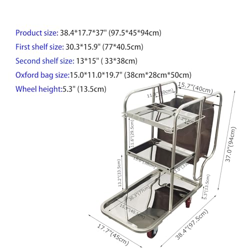 Image of INTBUYING 3 Shelf Janitor Cart Stainless Steel Janitor Cart with Cloth Bag and Mute Wheel