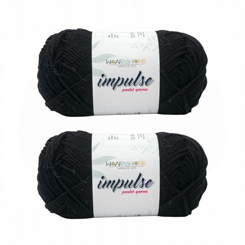 Image of WOAFashions Impulse Hand Knitting & Crochet Yarn, Premium Acrylic, 4 : Medium (Black) (2x100gms / 3.5oz / 200mtr / 218yds)