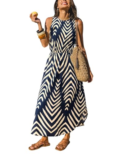 Image of CUPSHE Women Knit Summer Dress Cover Up Crew Neck Elastic Waist Side Slit Midi Casual Sundress Beach Cover Up Dresses