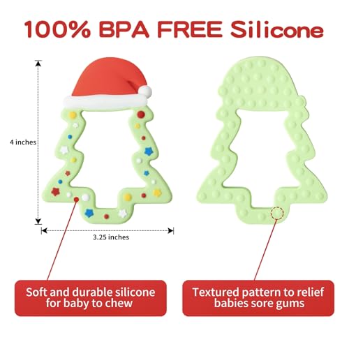 Image of Jimibaby Silicone Christmas Teether, The First Christmas Holiday Teething Toy for Baby Boys and Girls, Ideal Christmas Stocking Stuffer, Comes with Gift Package (Christmas Hat) (Matcha)