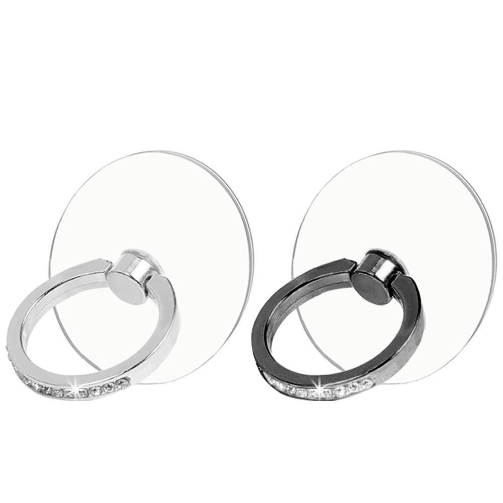 Cell Phone Ring Holder Stand 2 Packs, Glitter Diamond Phone Ring Finger Kickstand Universal 360 Degree Rotation,Transparent Phone Ring Grip Compatible with Various Mobile Phones