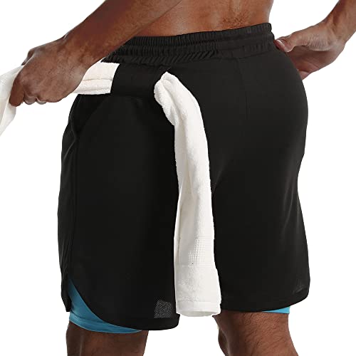 Jwj Mens 2 In 1 Running Shorts Quick Dry Gym Athletic Workout Clothes With Side Pockets,Blue Medium #TOP1
