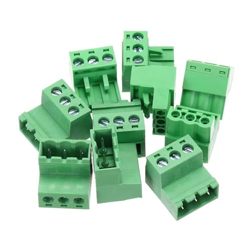 MECCANIXITY 5PCS 3-Pin PCB Mount Screw Terminal Block Connectors 5.08mm/0.2inch Pitch Circuit Board Connectors for Home Appliances, Industrial Project